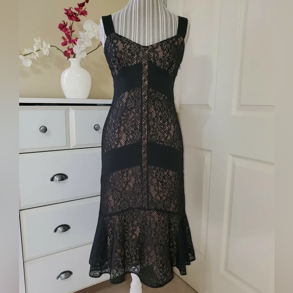 Vintage black Ann Taylor Lace Maxi Dress with Flared Hem